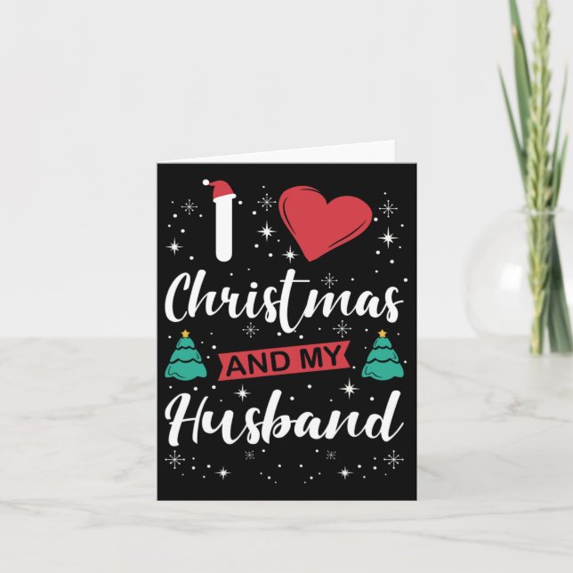 Ich Liebe Weihnachten und mein Mann ich Schneefloc Karte (Vorderseite)