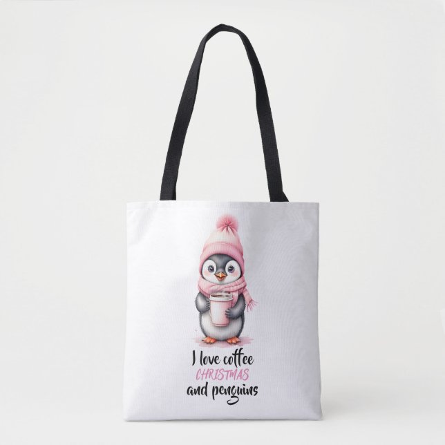 Ich Liebe Weihnachten und Pinguine in Rosa Tasche (Vorderseite)