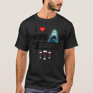 Ich liebe Wein und Haie Lustig Trinken Weißer Hai T-Shirt