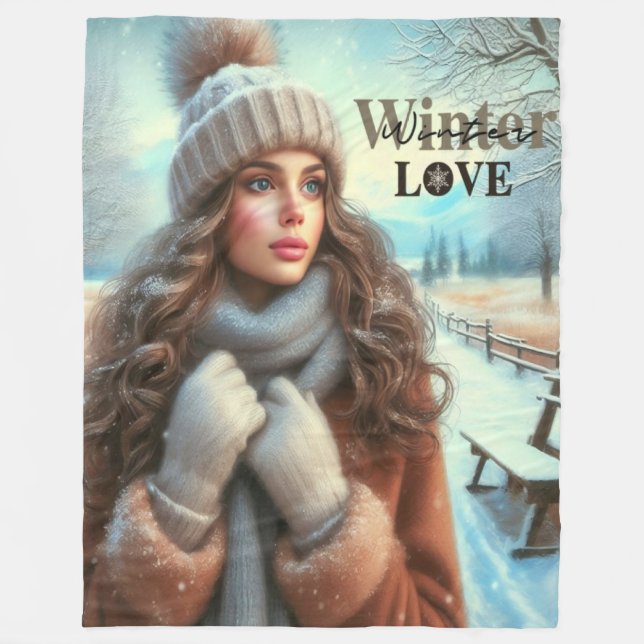 Ich Liebe Winter Fleecedecke (Vorderseite)