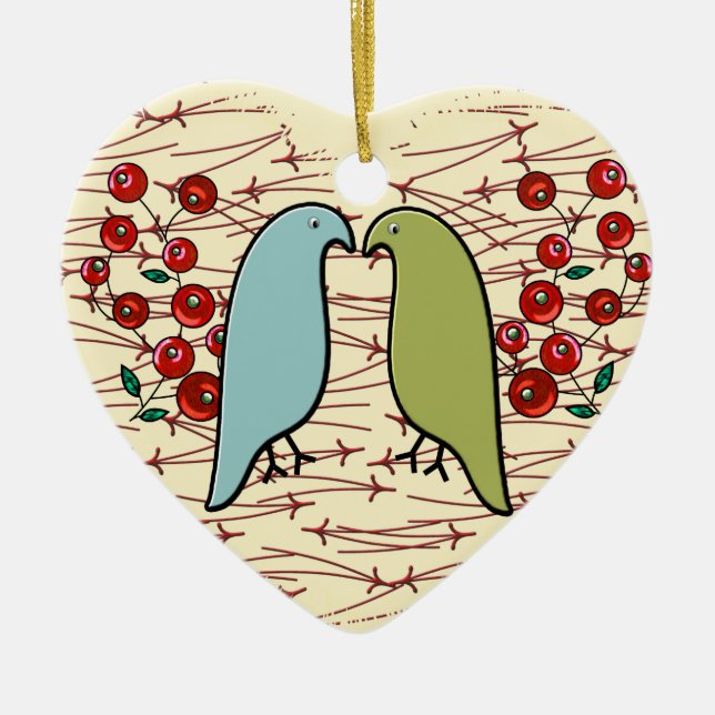 Ich Liebe Wintervögel und Berries Personalisiert Keramikornament (Vorne)