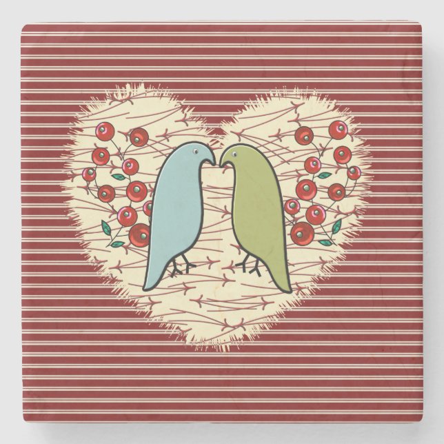 Ich Liebe Wintervögel und Berries Steinuntersetzer (Vorderseite)