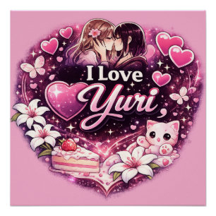 Ich liebe Yuri Kawaii Girls’ Love Anime Ästhetik Poster