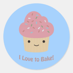 Ich Liebe zu backen! Niedlicher Cupcake Runder Aufkleber