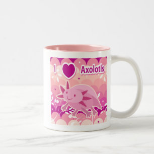 "Ich LiebeAxolotls" rosa Axolotl-Entwurf Zweifarbige Tasse