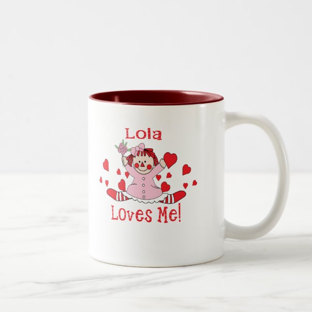 Ich Lola Liebe Lappen-Puppe Zweifarbige Tasse (Rechts)