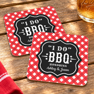 Ich mache BBQ Rot Gingham Hochzeit Rechteckiger Pappuntersetzer