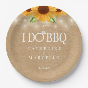 Ich mache BBQ Rustikale Kraft Sonnenblumen Verlobu Pappteller