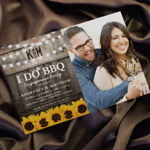 Ich mache BBQ Rustikale Sonnenblumen-Foto-Verlobun Einladung