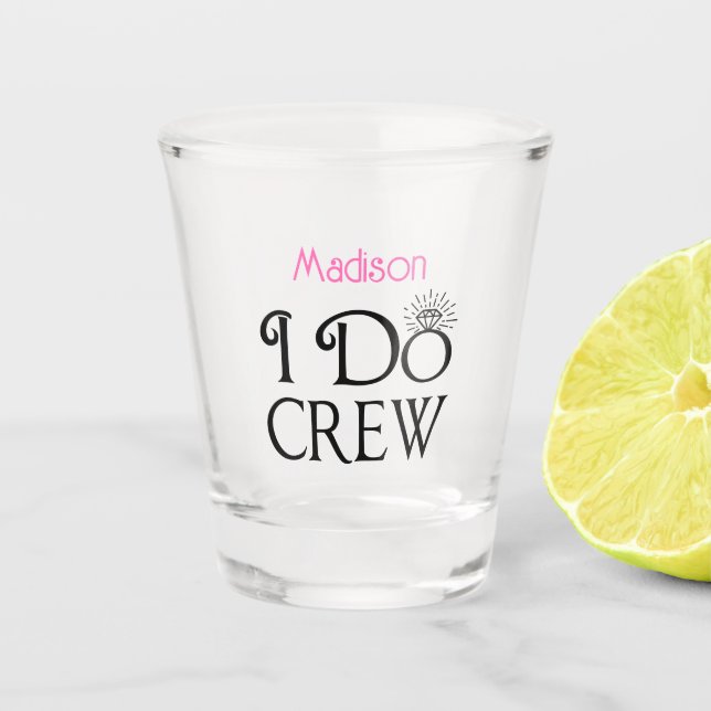 Ich mache Crew Black Pink Monogram Wedding Brautpa Schnapsglas (Vorderseite)