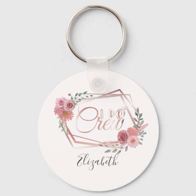 Ich mache Crew Rosa Blütenrot Rosa Blume Grüne Schlüsselanhänger (Vorderseite)