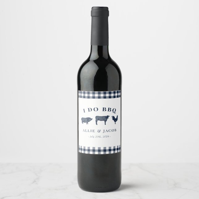 Ich mache GRILLEN Blue Kariert Wine Label Weinetikett (Vorderseite)