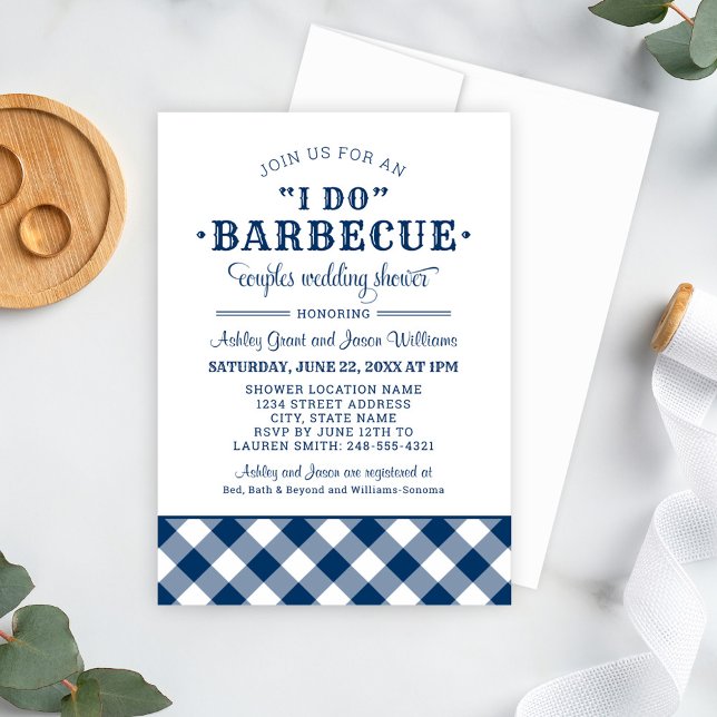 Ich mache GRILLEN Navy Blue Gingham Wedding Couple Einladung (Von Creator hochgeladen)