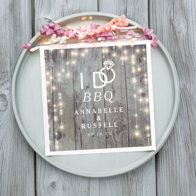 Ich mache GRILLEN Rustic Lights Wood Verlobung Serviette (I do BBQ Rustic Lights Wood Engagement Napkins)