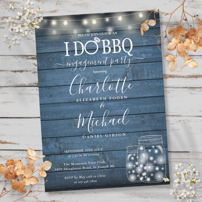 Ich mache GRILLEN Rustic String Lights Mason Jar V Einladung (I Do BBQ Rustic String Lights Mason Jar Engagement Invitation)