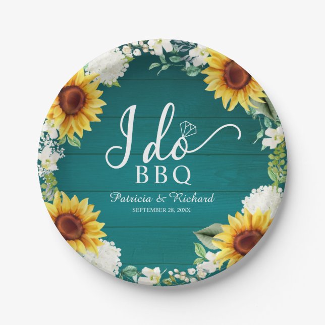 Ich mache GRILLEN Rustic Sunflowers Engagement Par Pappteller (Vorderseite)
