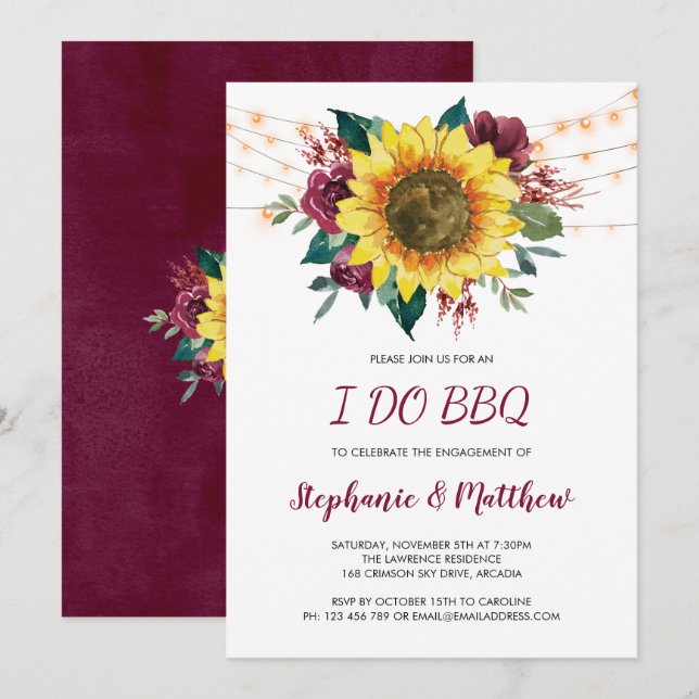 Ich mache GRILLEN Rustikale Sonnenblumenlichter Ve Einladung (Vorne/Hinten)