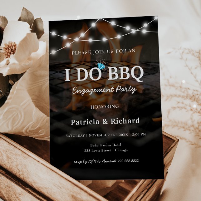 Ich mache GRILLEN Rustikale String Lights Engageme Einladung (I Do BBQ Rustic String Lights Engagement Party Invitation)