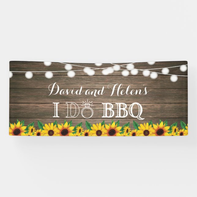Ich mache GRILLEN Sonnenblumen Rustikales HolzWedd Banner (Horizontal)
