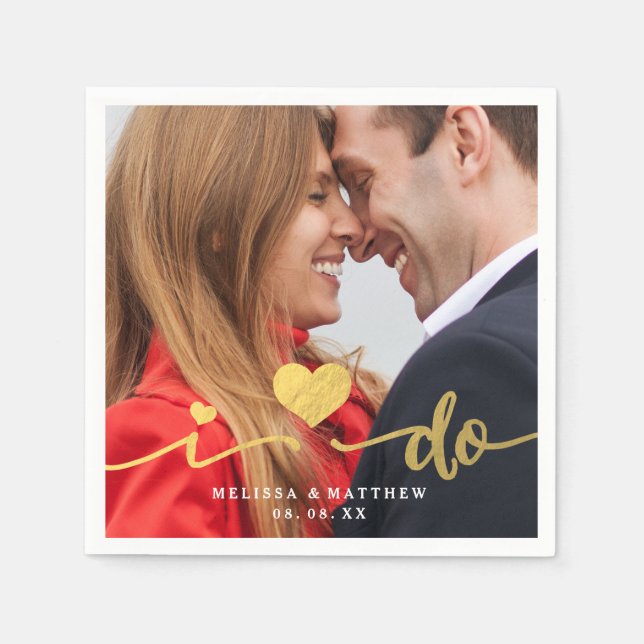 Ich mache Imitats Gold Foto Hochzeitspapier Napkin Serviette (Vorderseite)
