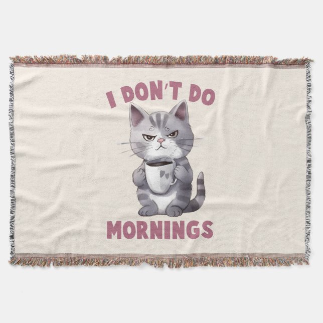 Ich mache keinen Morgen - Graue Katze mit Kaffee Decke (Vorderseite)