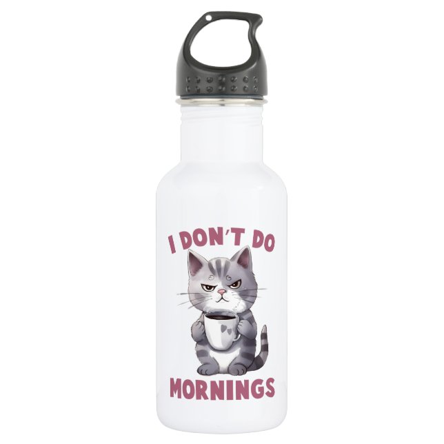 Ich mache keinen Morgen - Graue Katze mit Kaffee Edelstahlflasche (Vorderseite)
