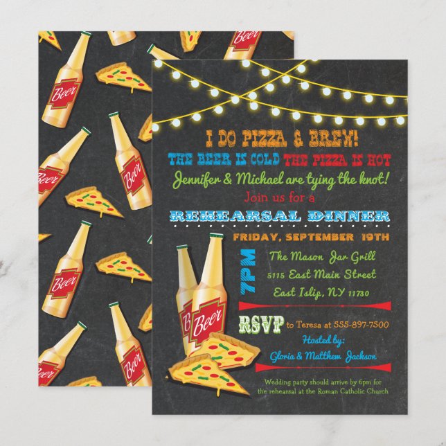 Ich mache Pizza und Brew Probe Dinner Einladungen (Vorne/Hinten)