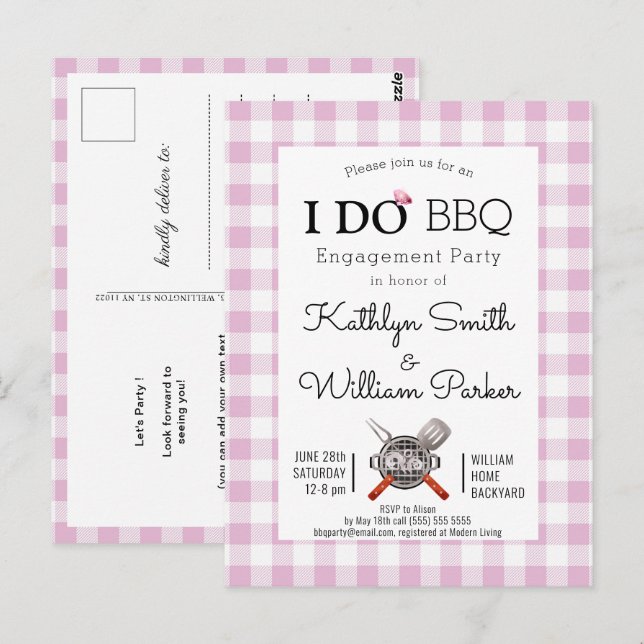 Ich mache Verlobung Niedlich Rosa Karierte GRILLEN Postkarte (Vorne/Hinten)
