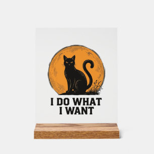 Ich mache was ich will Black Cat Vintage-Shirt-Des Acrylschild