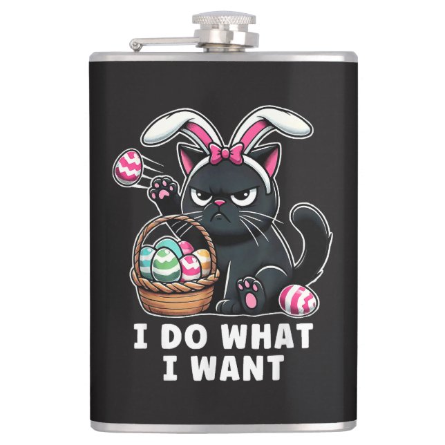 Ich mache was ich will Ostern Katze Flachmann (Vorderseite)