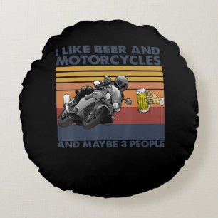 Ich mag Bier und Krafträder - Motorradgeschenk Rundes Kissen