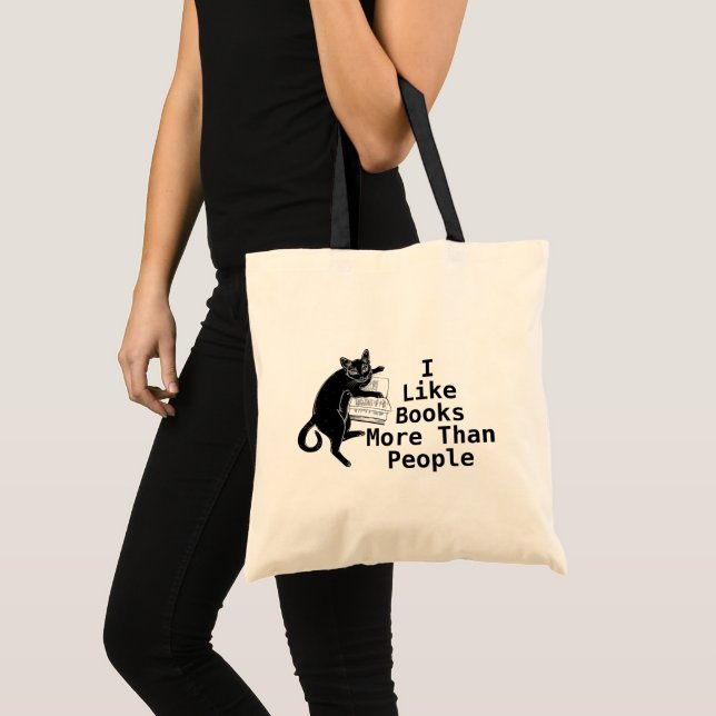 Ich mag Bücher mehr als Leute Black Cat Book Bag Tragetasche (Vorderseite (Produkt))