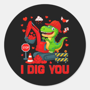 Ich mag dich lustiger Herz Dinosaurier LKW Valenti Runder Aufkleber