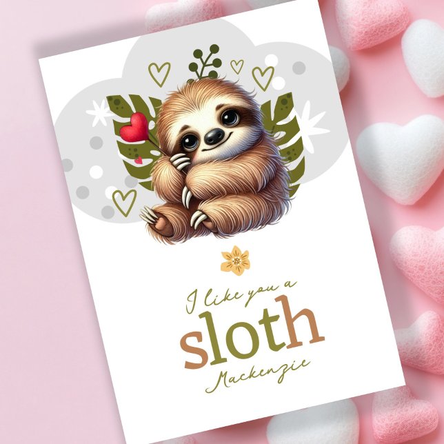 Ich mag dich personalisierte Schlampen Feiertagskarte (I like you a sloth personalized Valentines Holiday Card by Ricaso. Like you a lot cute sloth cards)