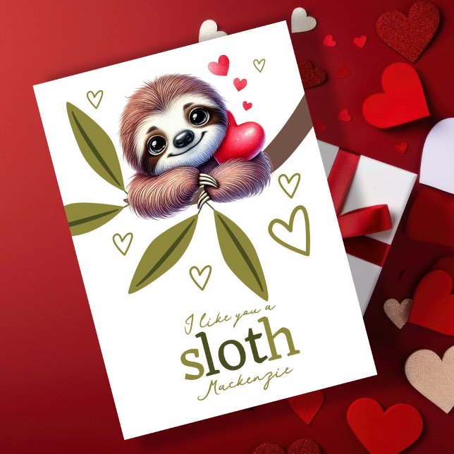 Ich mag dich personalisierte Schlampen Feiertagskarte (I like you a sloth personalized Valentines Holiday Card by Ricaso. I love you a lot cute sloth card)