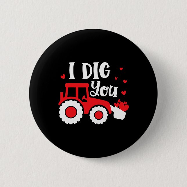Ich mag dich Traktor Bau Herz Liebende Valent Button (Vorderseite)