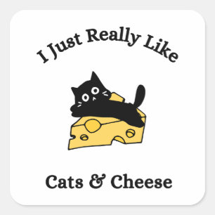 Ich mag einfach wirklich Katzen und Käse Schwarze Quadratischer Aufkleber