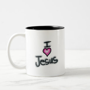 Ich mag Jesus Ich liebe Jesus mit rosa Herz  Zweifarbige Tasse
