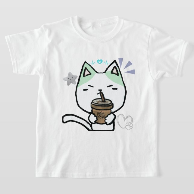 Ich mag Kaffee echt Niedliche Katze T-Shirt (Ablage )