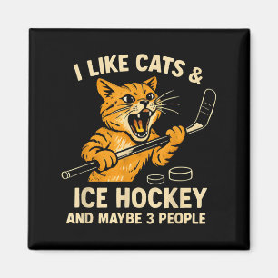 Ich mag Katzen Eishockey und vielleicht 3 Leute 5 Magnet