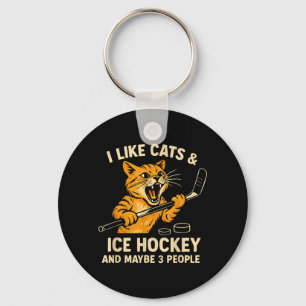Ich mag Katzen Eishockey und vielleicht 3 Leute 5 Schlüsselanhänger