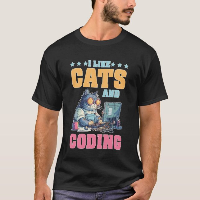 Ich mag Katzen und Coding-Programmierer-Leidenscha T-Shirt (Vorderseite)
