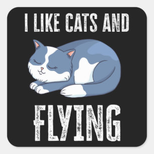Ich mag Katzen und fliegende Geschenke Quadratischer Aufkleber
