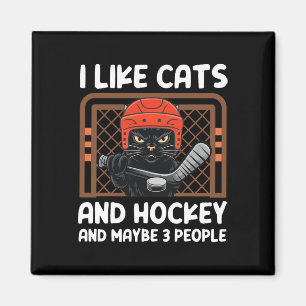 Ich mag Katzen und Hockey und vielleicht 3 Leute L Magnet