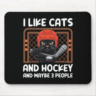 Ich mag Katzen und Hockey und vielleicht 3 Leute L Mousepad