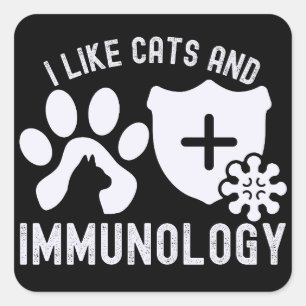Ich mag Katzen und Immunologie Quadratischer Aufkleber