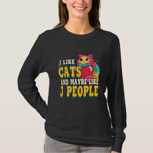 Ich mag Katzen und vielleicht 3 Leute Wasserfarben T-Shirt