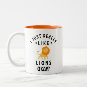 Ich mag Löwen wirklich. // Fun Animal Zweifarbige Tasse
