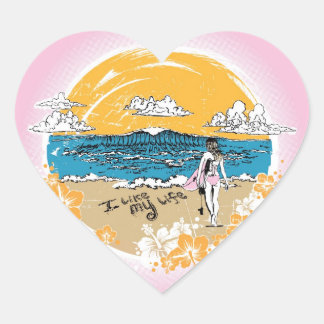 "Ich mag mein Leben" Strandmädchen-Aufkleber Herz-Aufkleber