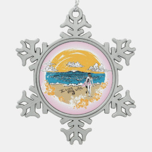 "Ich mag mein Leben" Surfmädchen-Ornament Schneeflocken Zinn-Ornament